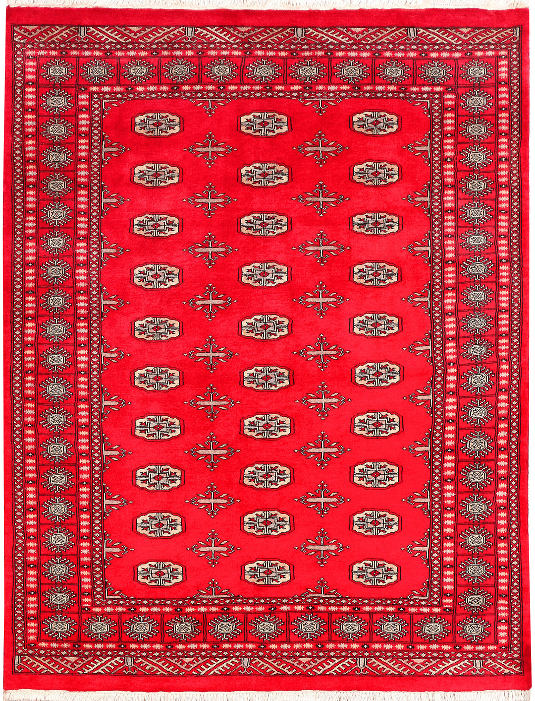 Red Pakistani Bokhara Rug 4' 7" x 5' 11" Hand-Knotted