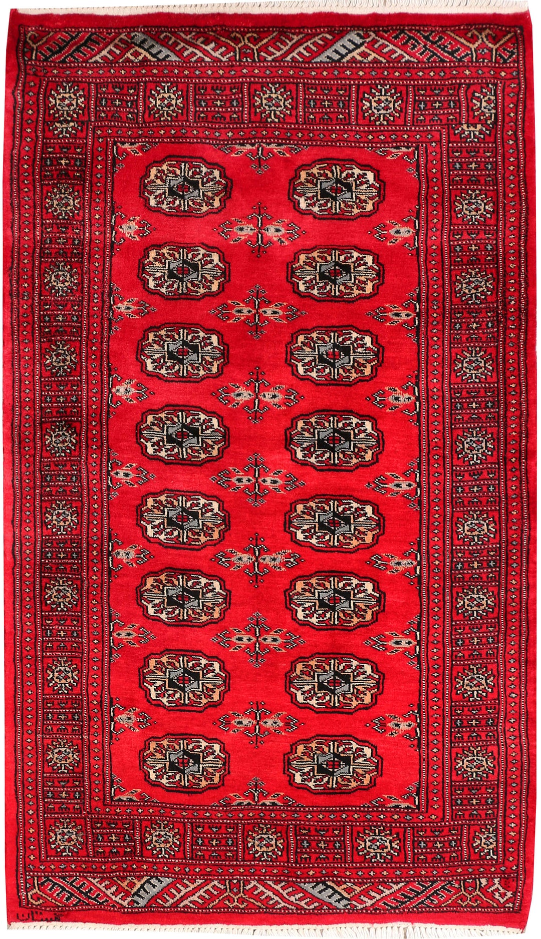Red Pakistani Bokhara Rug 3' 1 x 5' 3 Hand-Knotted