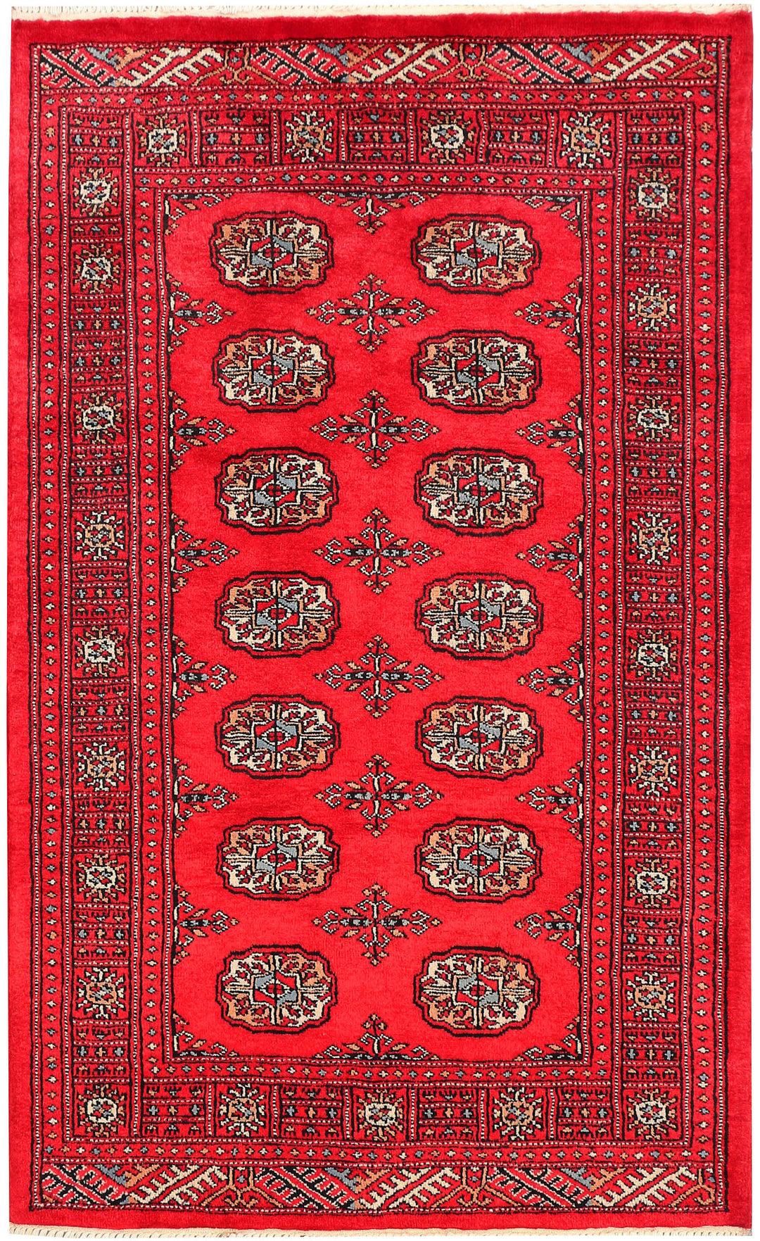 Red Pakistani Bokhara Rug 3' 2 x 5' 2 Hand-Knotted
