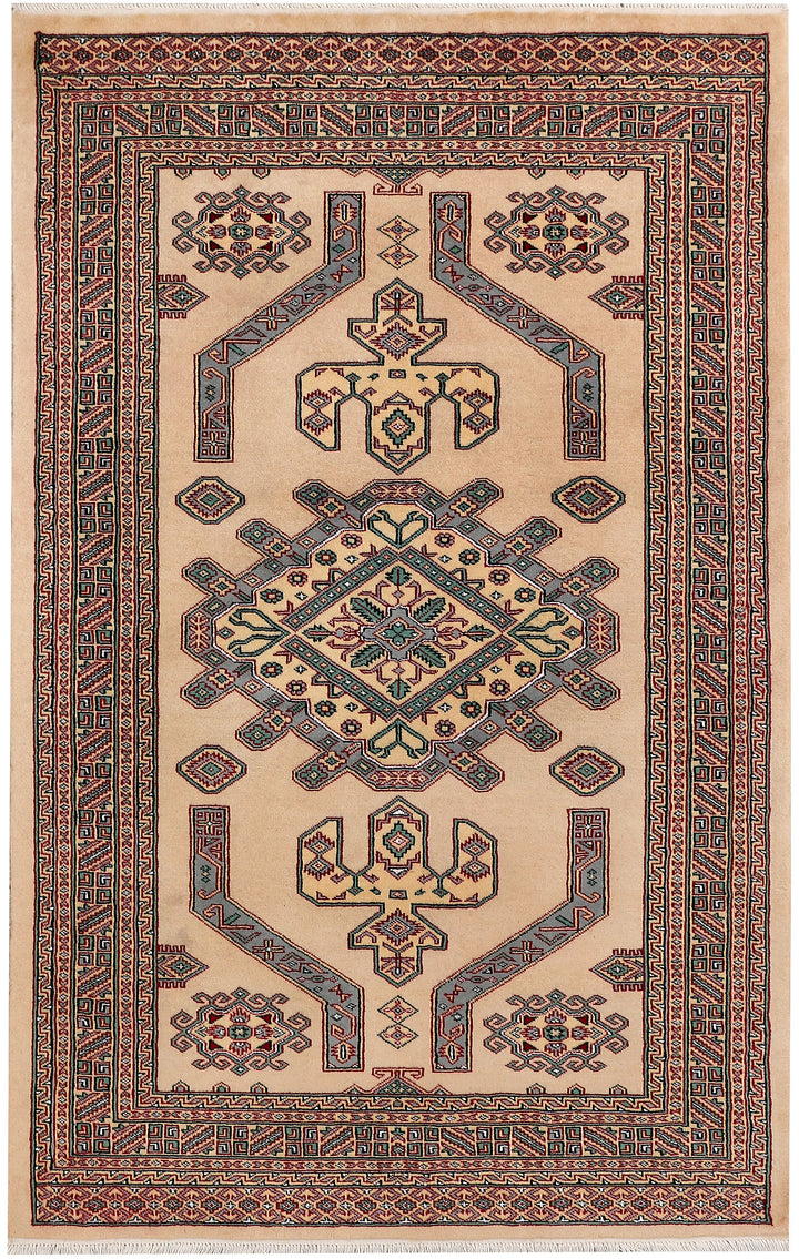 White Caucasian Rug 4' 2" x 6' 5" Hand-Knotted