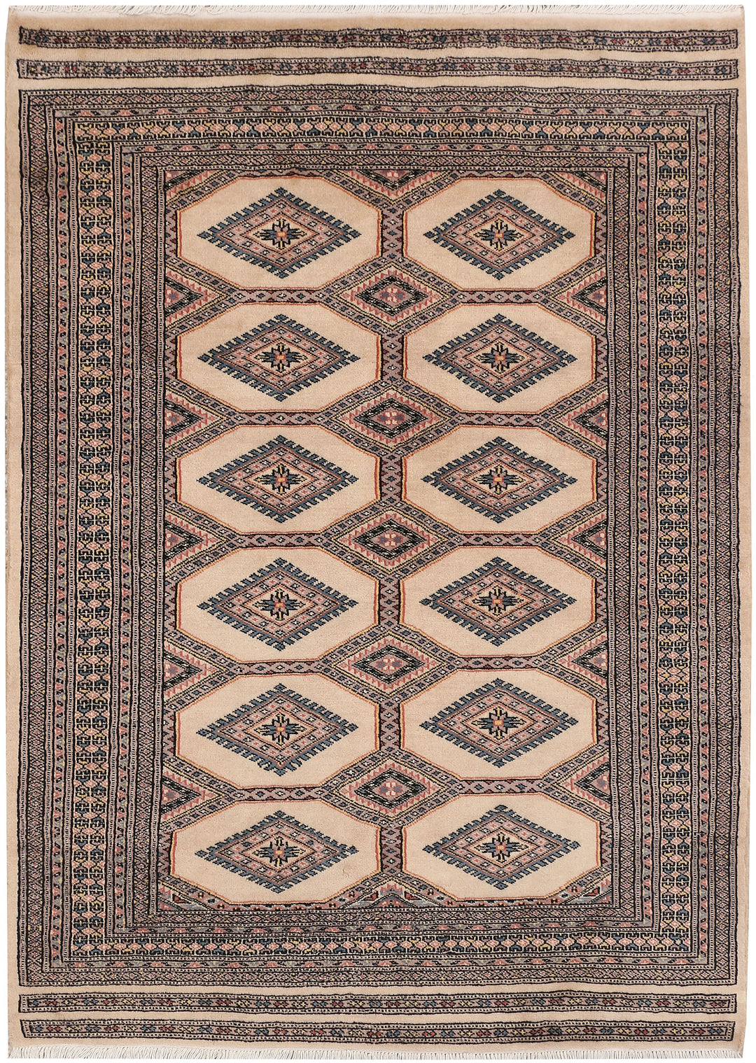 Tan Afghan Jaldar Rug 4' 1" x 5' 9" Hand-Knotted
