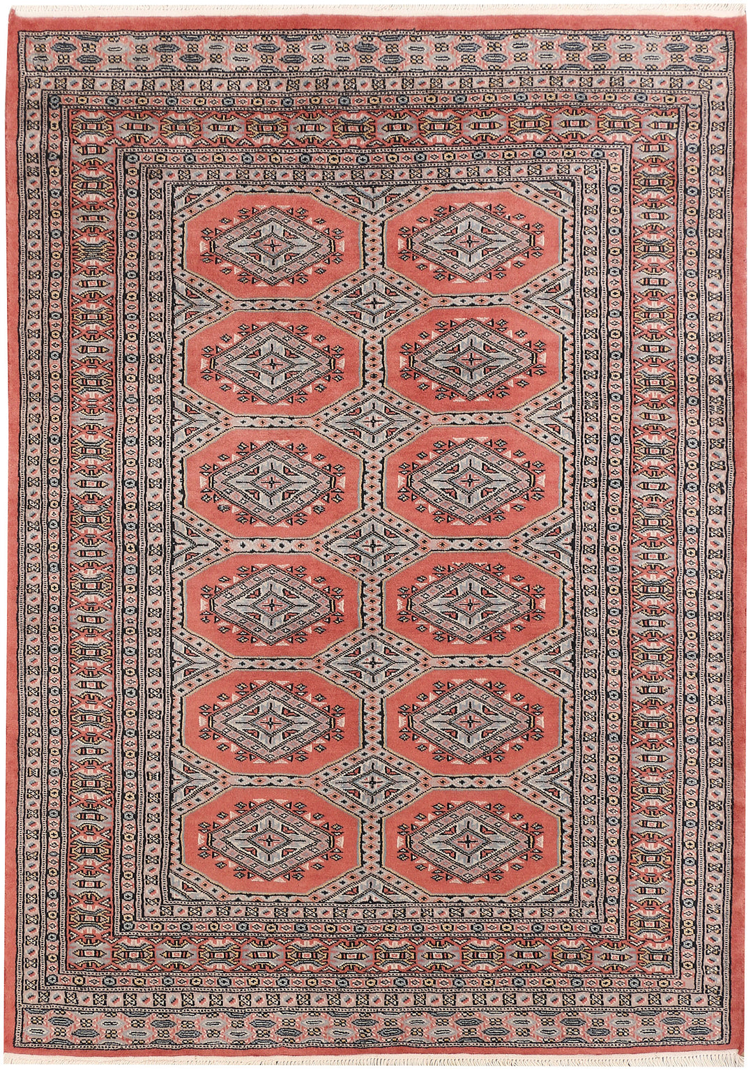 Salmon Pakistani Jaldar Rug 4' 2" x 5' 10" Hand-Knotted