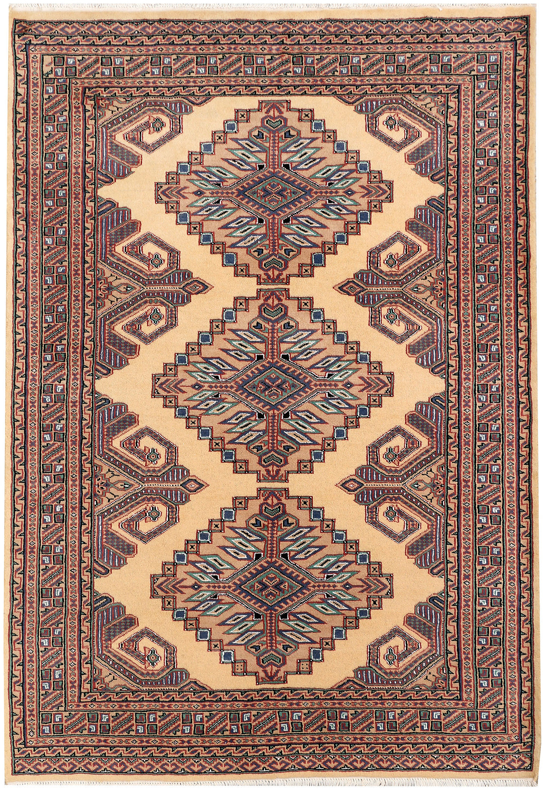 White Caucasian Oriental Rug 4' 3 x 6' Hand-Knotted