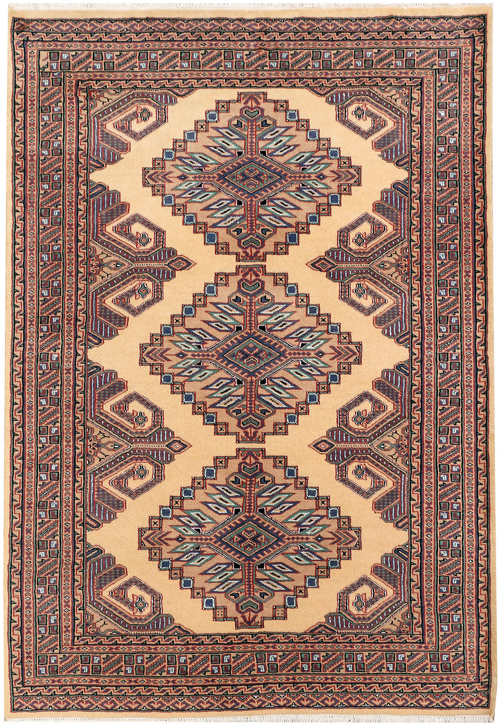 White Caucasian Oriental Rug 4' 3 x 6' Hand-Knotted