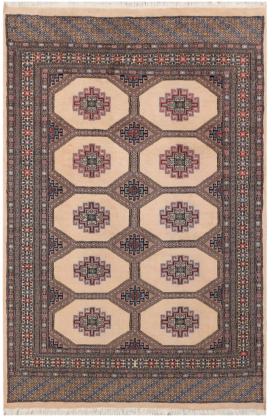 Tan Afghan Jaldar Rug 4' x 6' Hand-Knotted