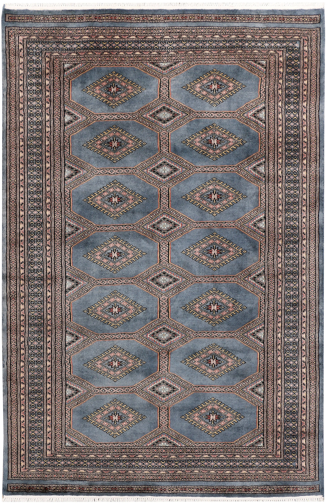 Light Slate Grey Pakistani Jaldar Rug 4'1" x 6'2" Hand-Knotted