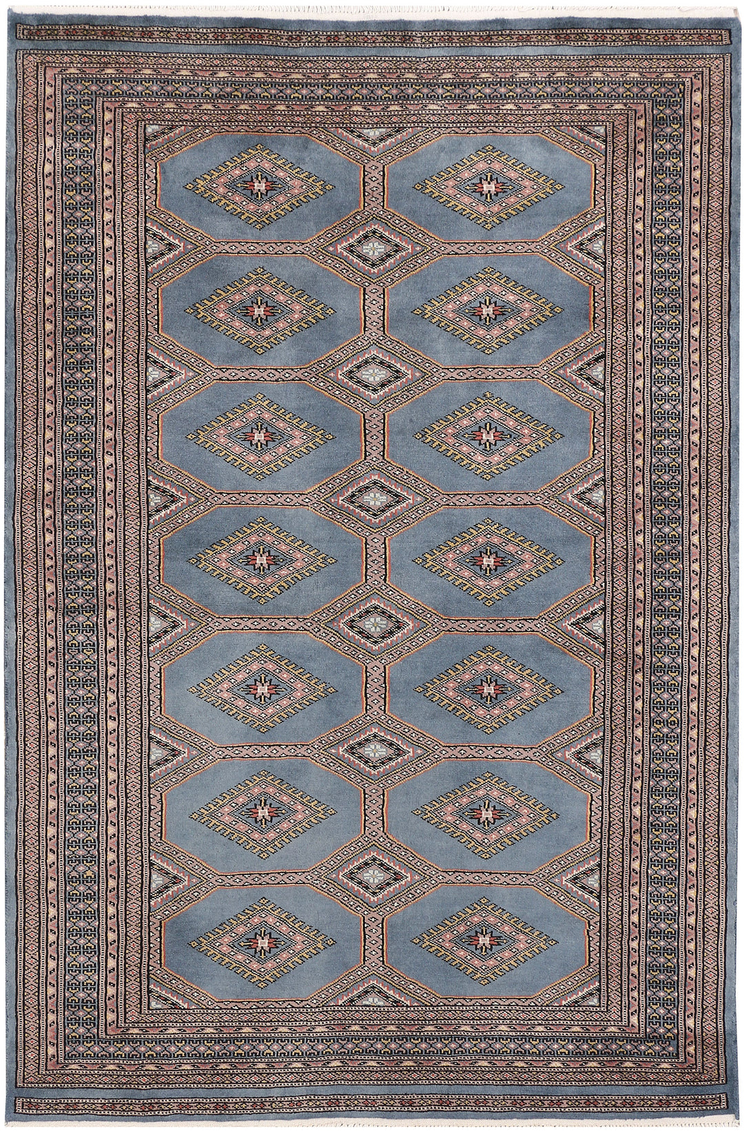 Light Slate Grey Pakistani Jaldar Rug 4'2" x 6'2" Hand-Knotted