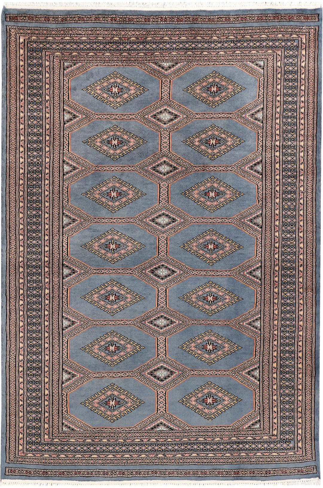 Light Slate Grey Pakistani Jaldar Rug 4' 2" x 6' Hand-Knotted