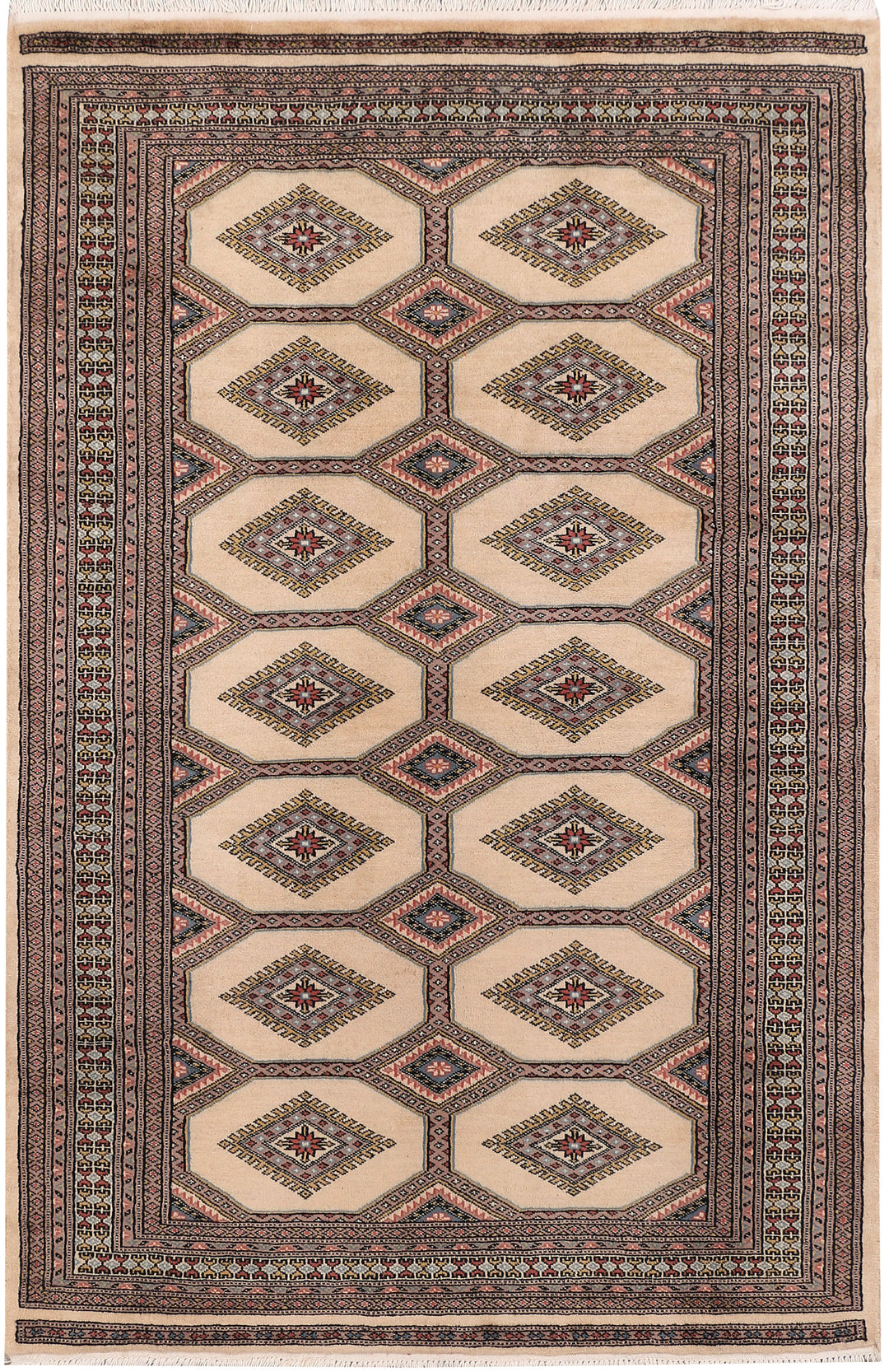 Tan Pakistani Jaldar Rug 4'2" x 6'4" Hand-Knotted