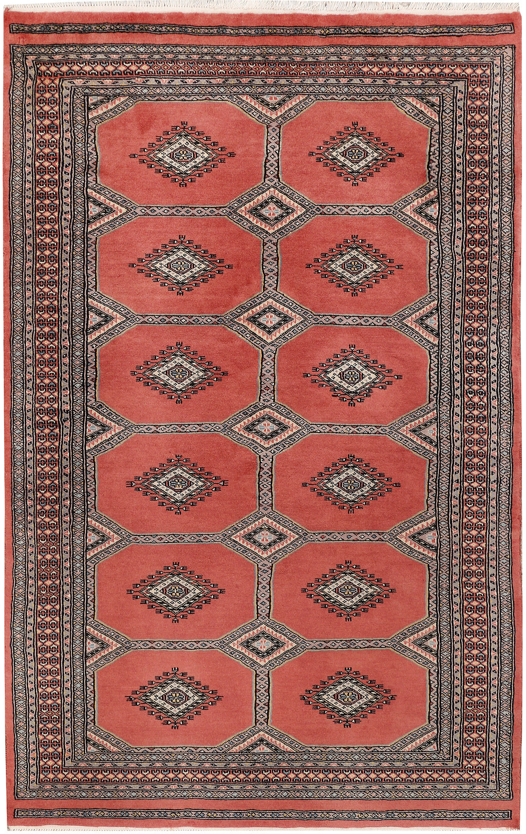 Salmon Pakistani Jaldar Rug 4' x 6'6" Hand-Knotted