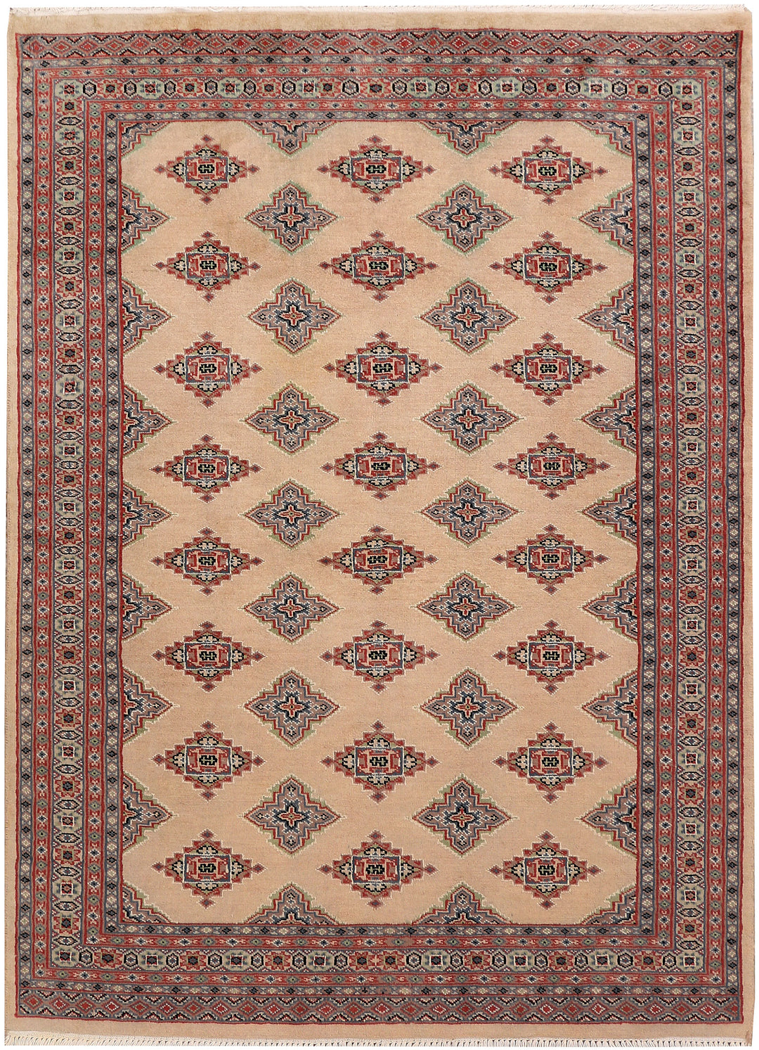 Tan Pakistani Jaldar Rug 4' x 5'7" Hand-Knotted