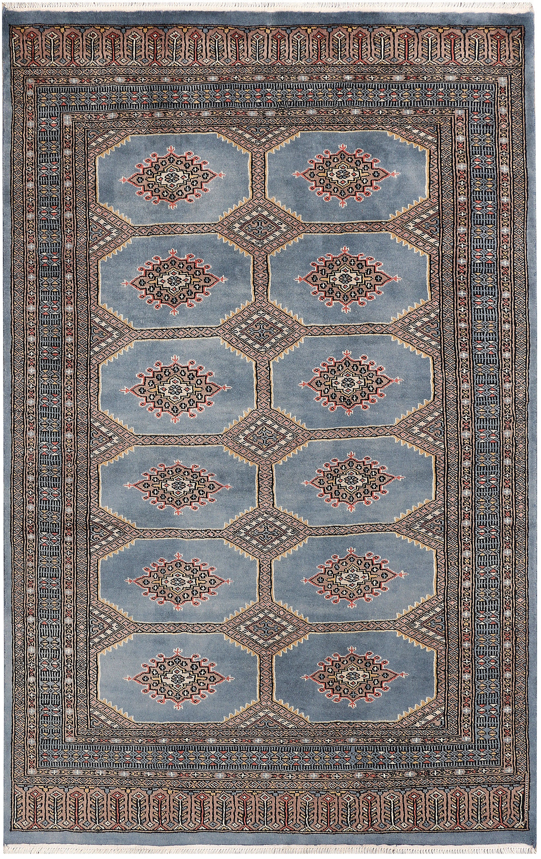Light Slate Grey Pakistani Jaldar Rug 4' x 6' 4 Hand-Knotted