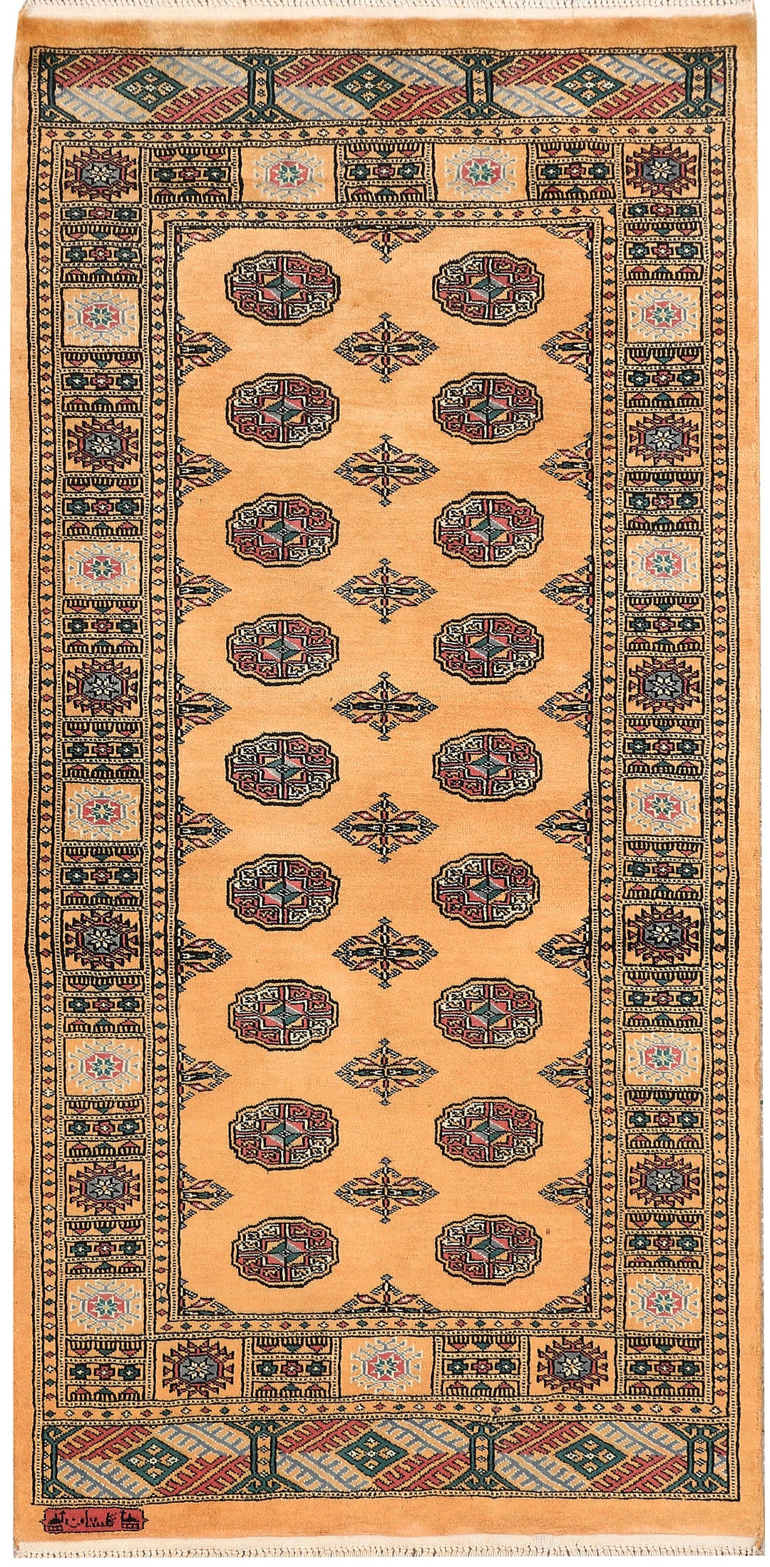Orange Pakistani Bokhara Rug 3' x 6' 1 Hand-Knotted