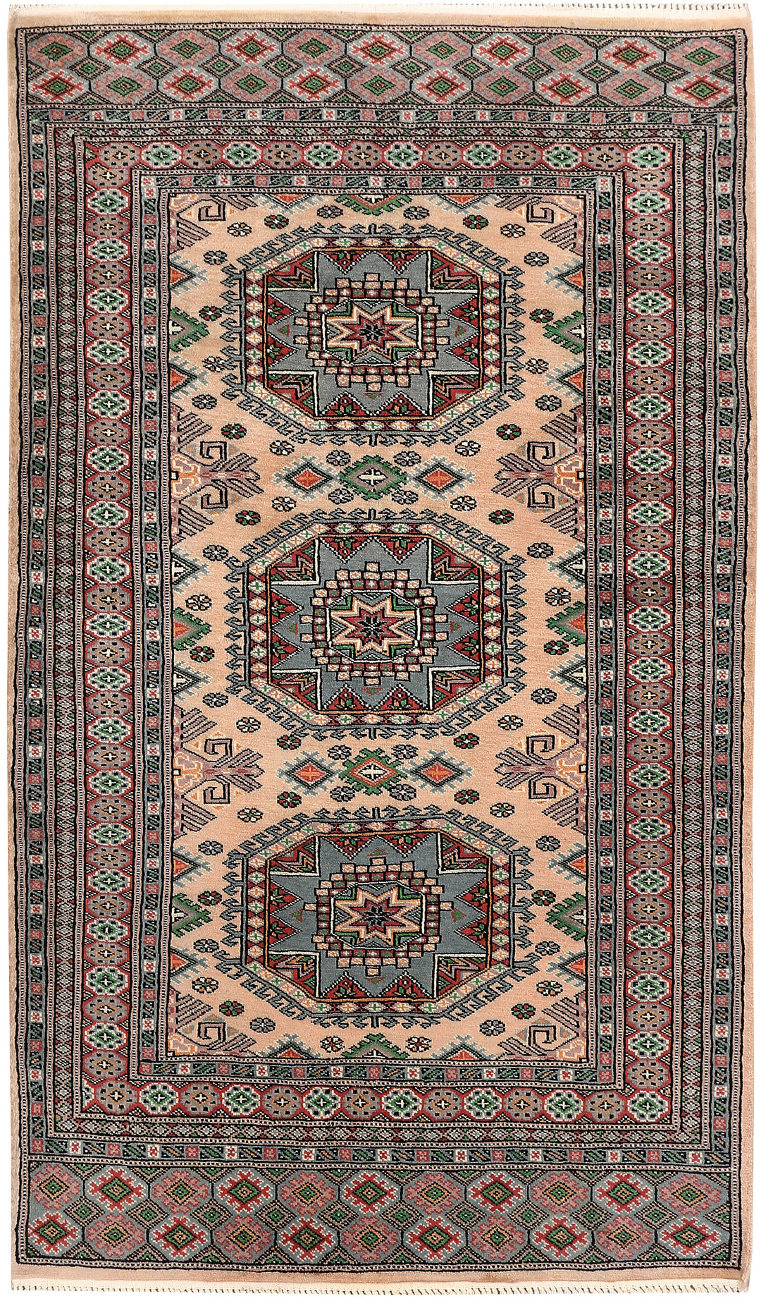 White Caucasian Rug 3'4" x 5'8" Hand-Knotted