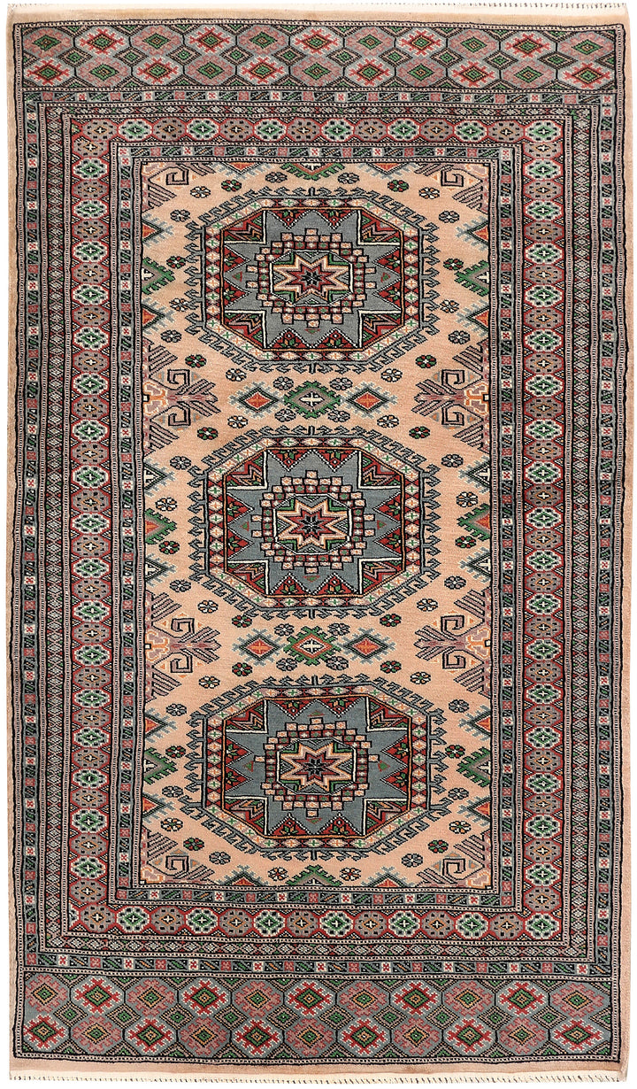 White Caucasian Rug 3'4" x 5'8" Hand-Knotted