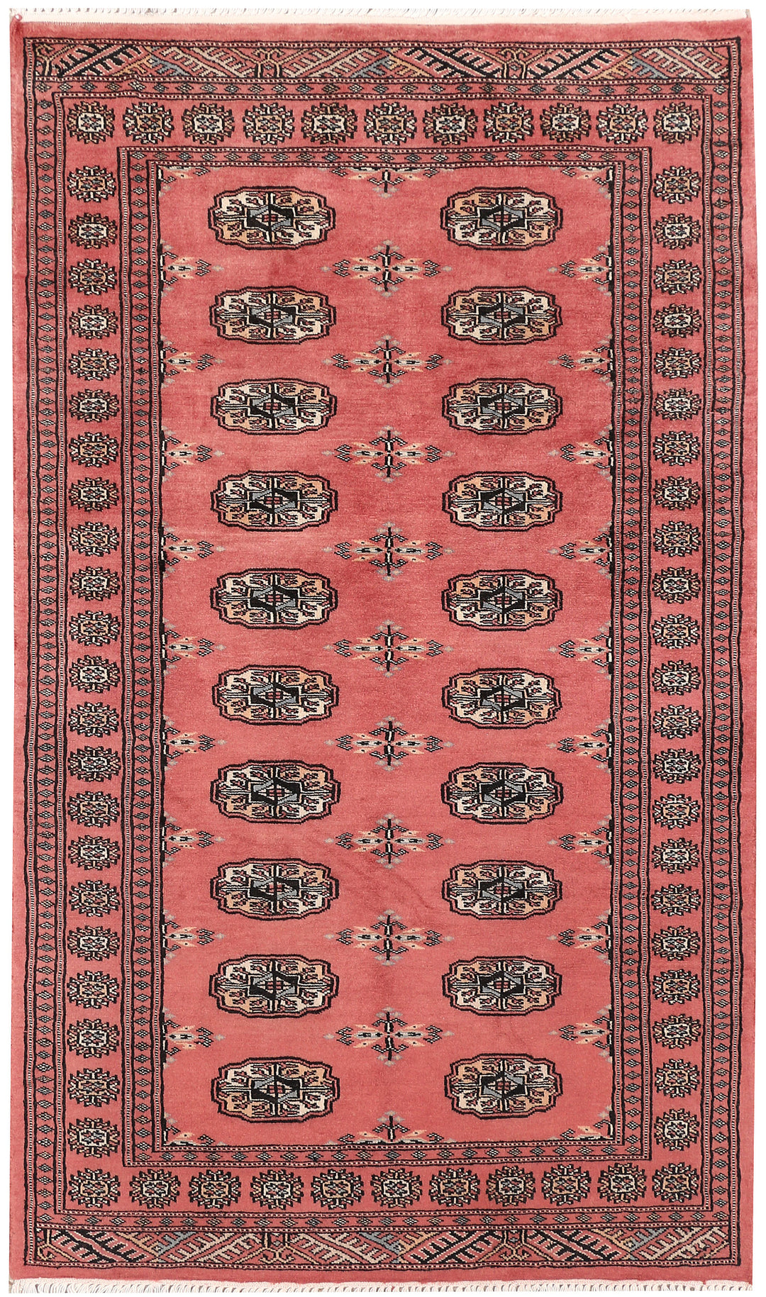 Light Coral Pakistani Bokhara Rug 3' x 5' 10" Hand-Knotted