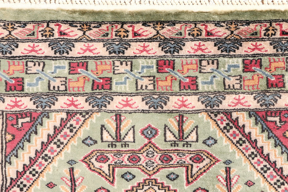 Dark Sea Green Caucasian 3' 2 x 6' 1 - No. 47167 - ALRUG Rug Store