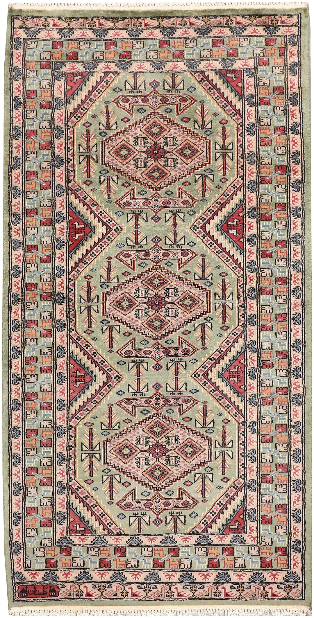 Dark Sea Green Caucasian 3' 2 x 6' 1 - No. 47167 - ALRUG Rug Store