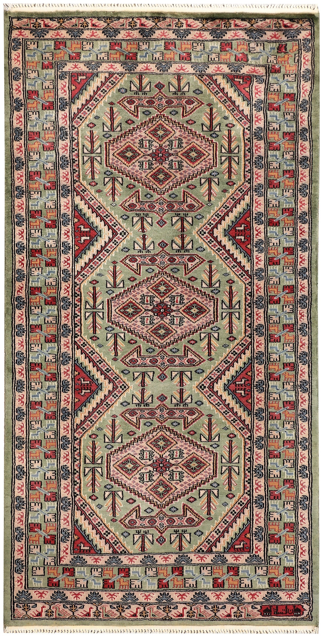 Dark Sea Green Caucasian 3' 1 x 6' 1 - No. 47172 - ALRUG Rug Store