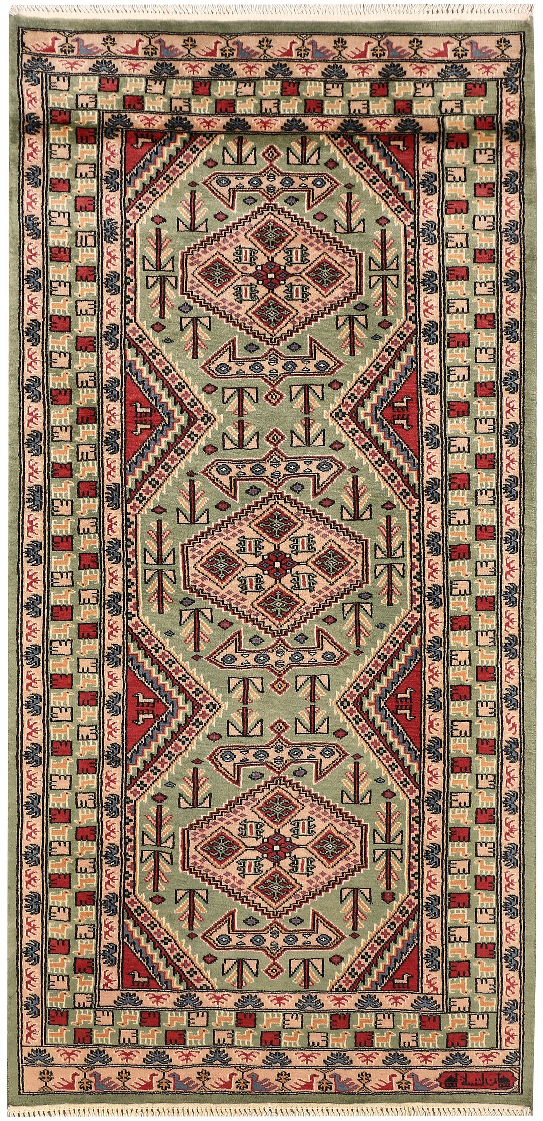 Dark Sea Green Caucasian 3' 1 x 6' 5 - No. 47225 - ALRUG Rug Store