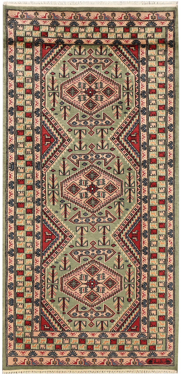 Dark Sea Green Caucasian 3' 1 x 6' 5 - No. 47225 - ALRUG Rug Store