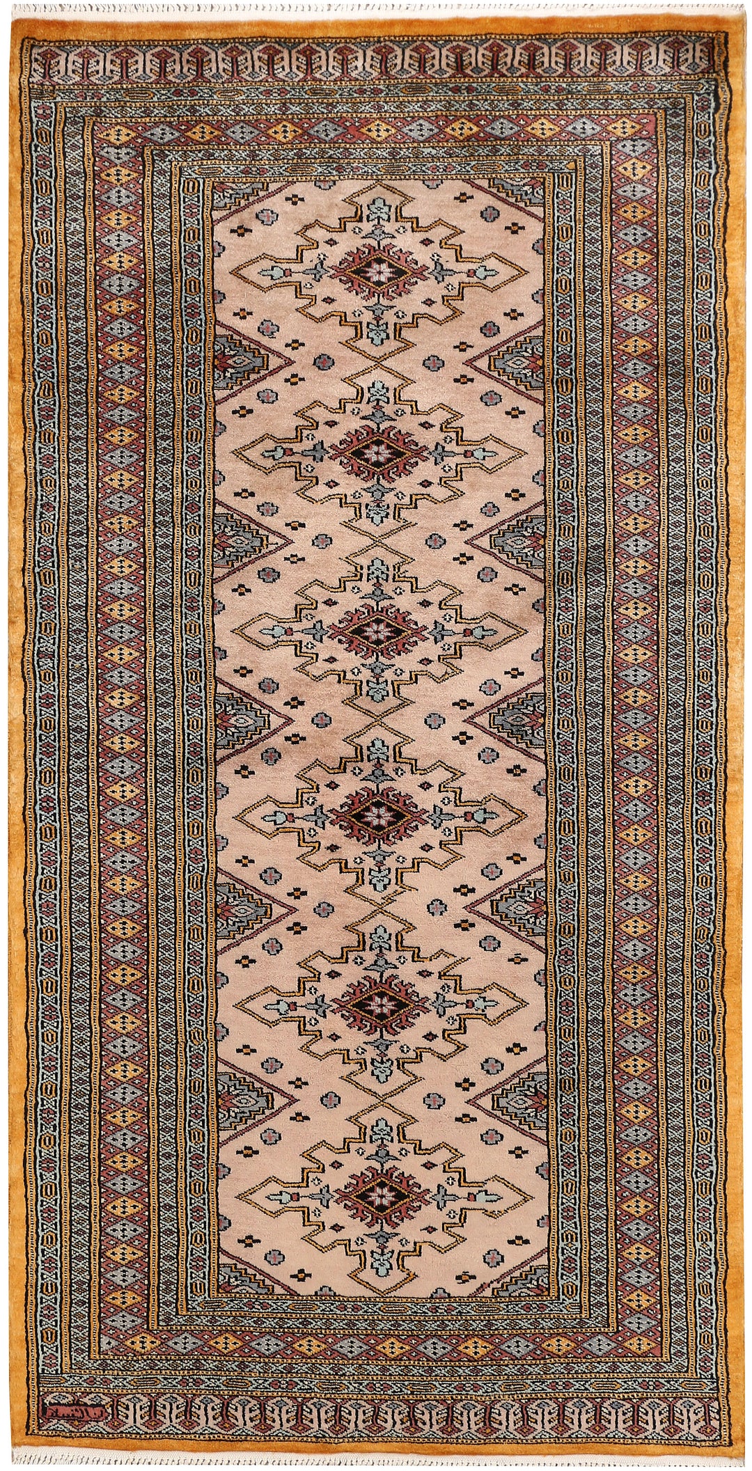 Tan Pakistani Jaldar Rug 3'2" x 6'2" Hand-Knotted