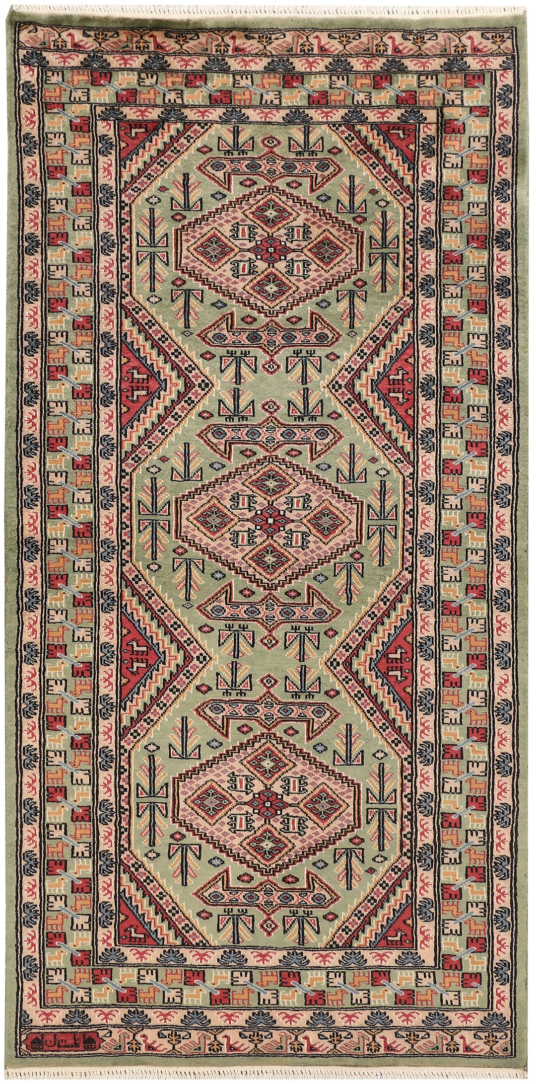 Dark Sea Green Caucasian 3' x 6' - No. 47234 - ALRUG Rug Store