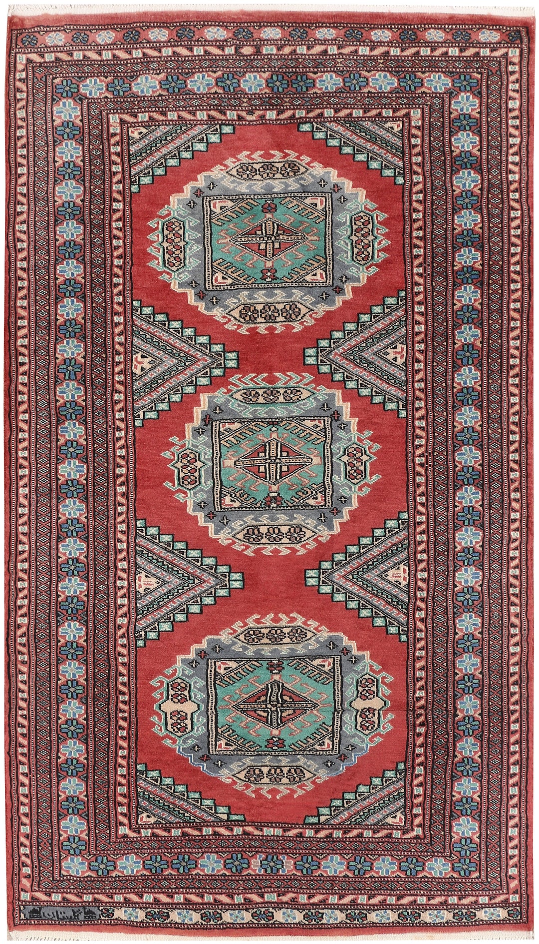 Light Coral Caucasian Rug 3'2" x 5'7" Hand-Knotted