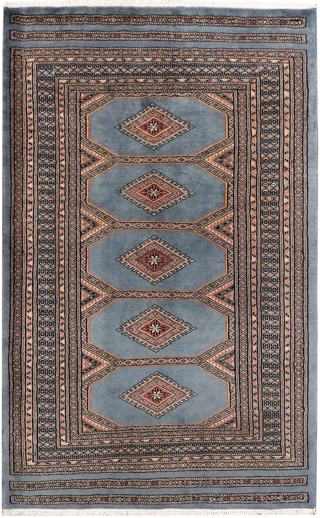 Light Slate Grey Pakistani Jaldar Rug 3'3" x 5'2" Hand-Knotted