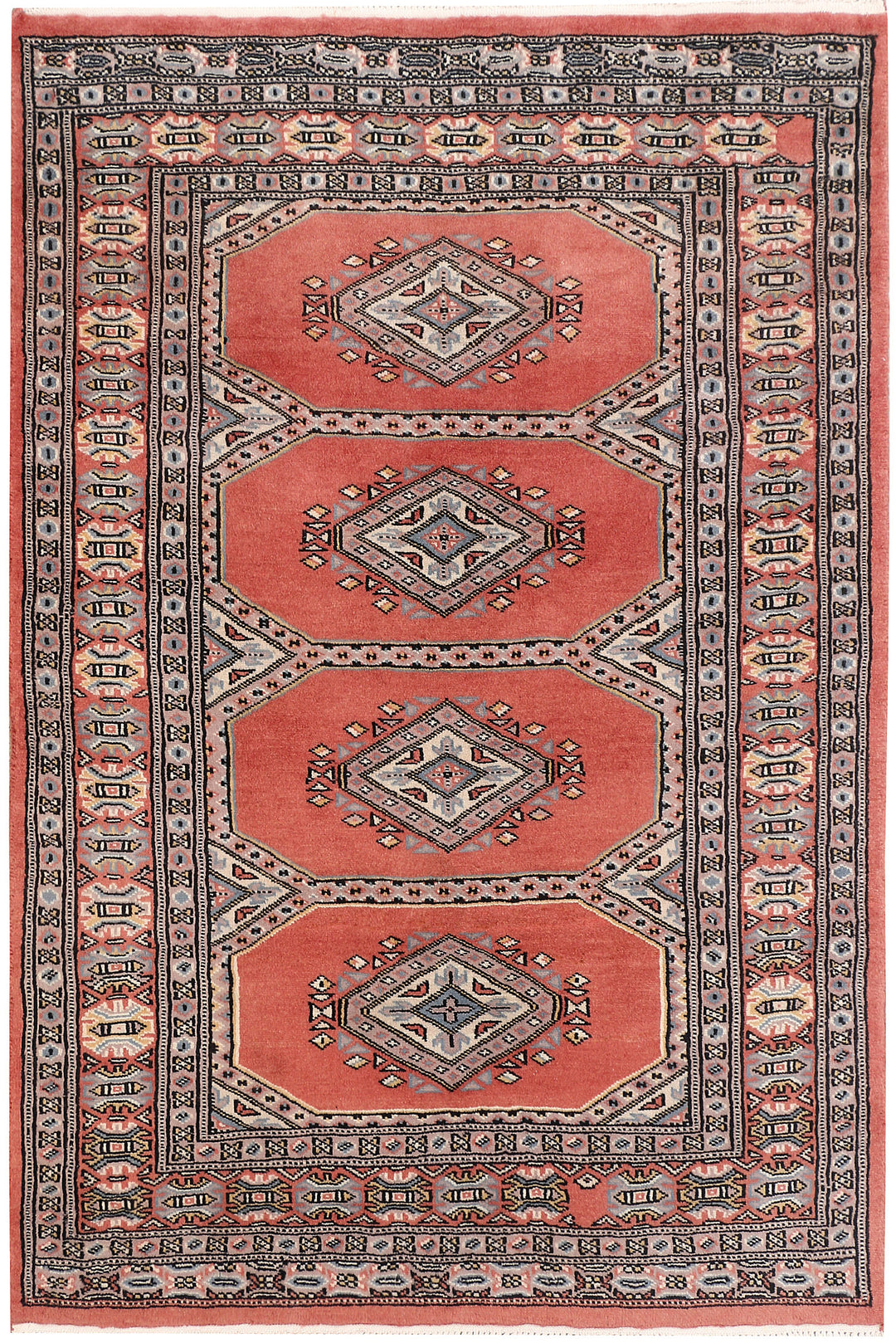 Salmon Pakistani Jaldar Rug 3'1" x 4'7" Hand-Knotted