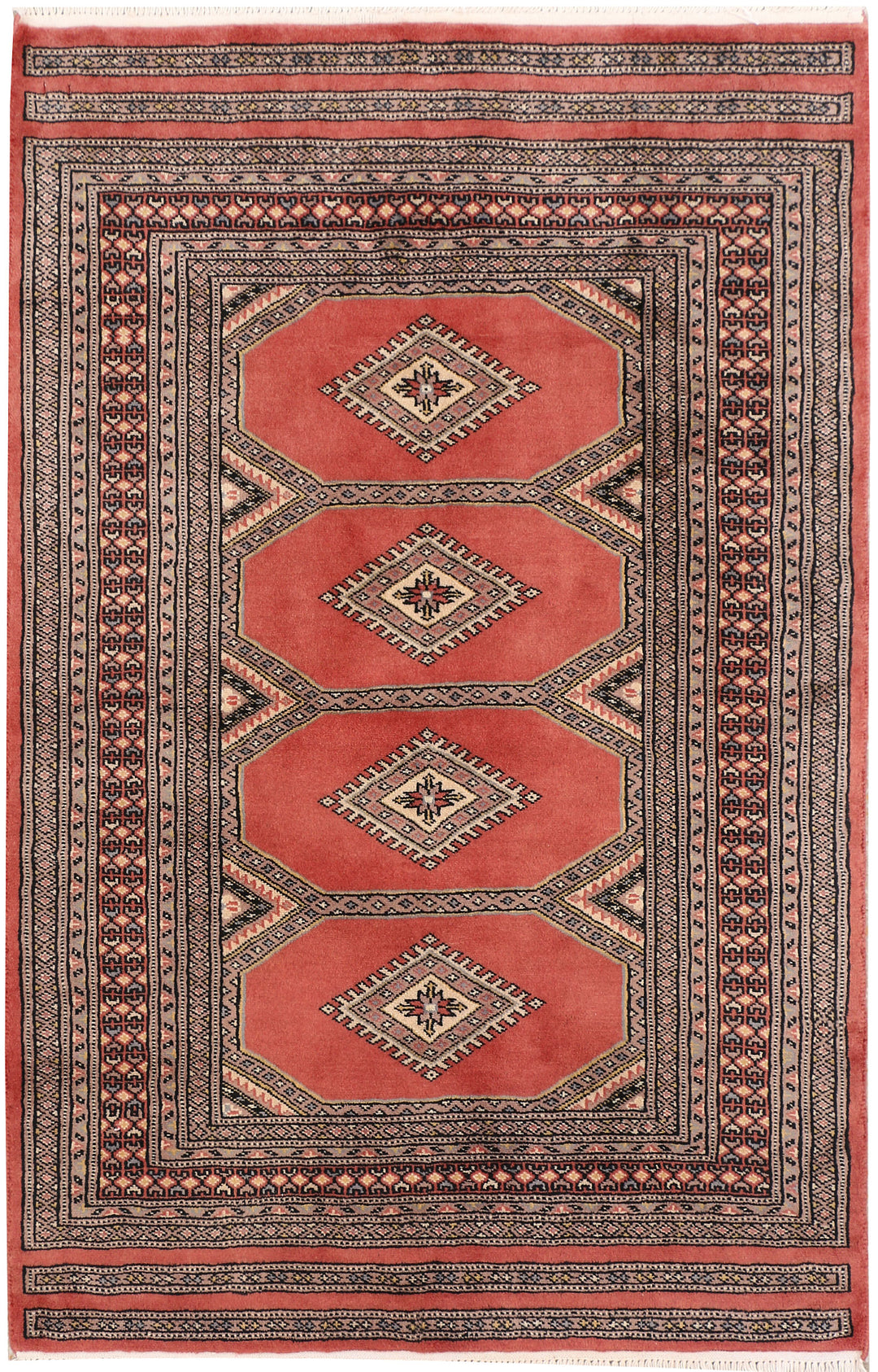 Salmon Pakistani Jaldar Rug 3'2" x 4'10" Hand-Knotted