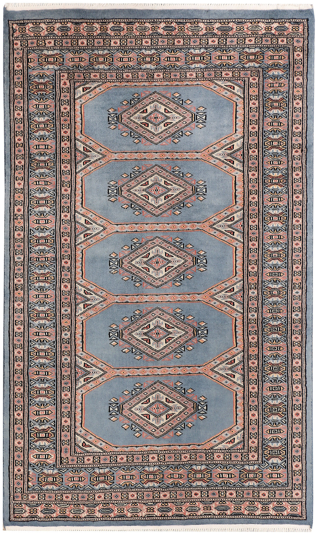 Light Slate Grey Pakistani Jaldar Rug 3' 1" x 5' Hand-Knotted