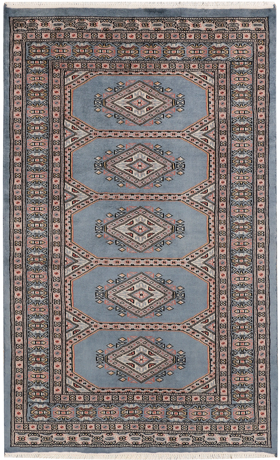 Light Slate Grey Pakistani Jaldar Rug 3' 1" x 5' Hand-Knotted