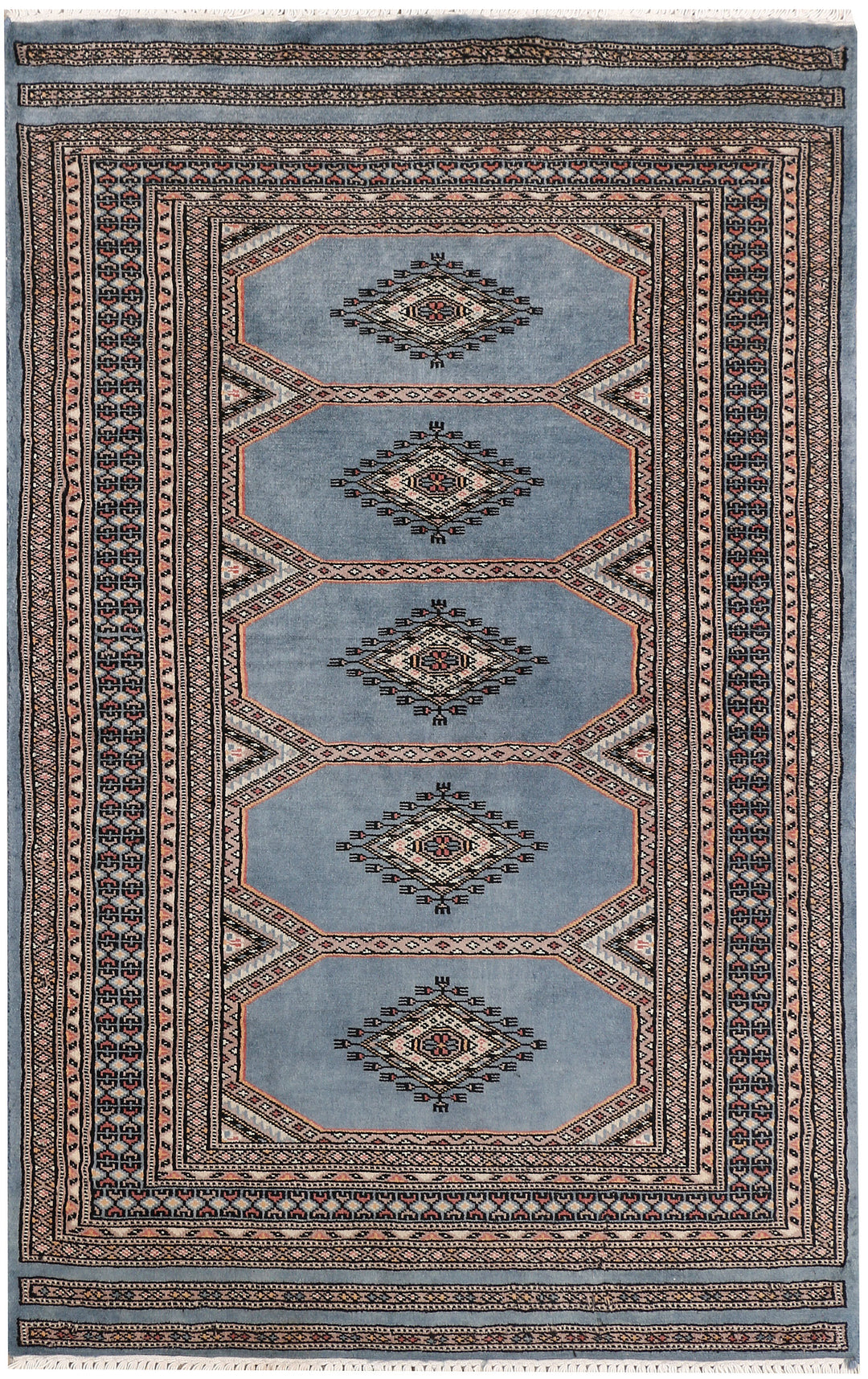 Light Slate Grey Pakistani Jaldar Rug 3'1" x 4'10" Hand-Knotted