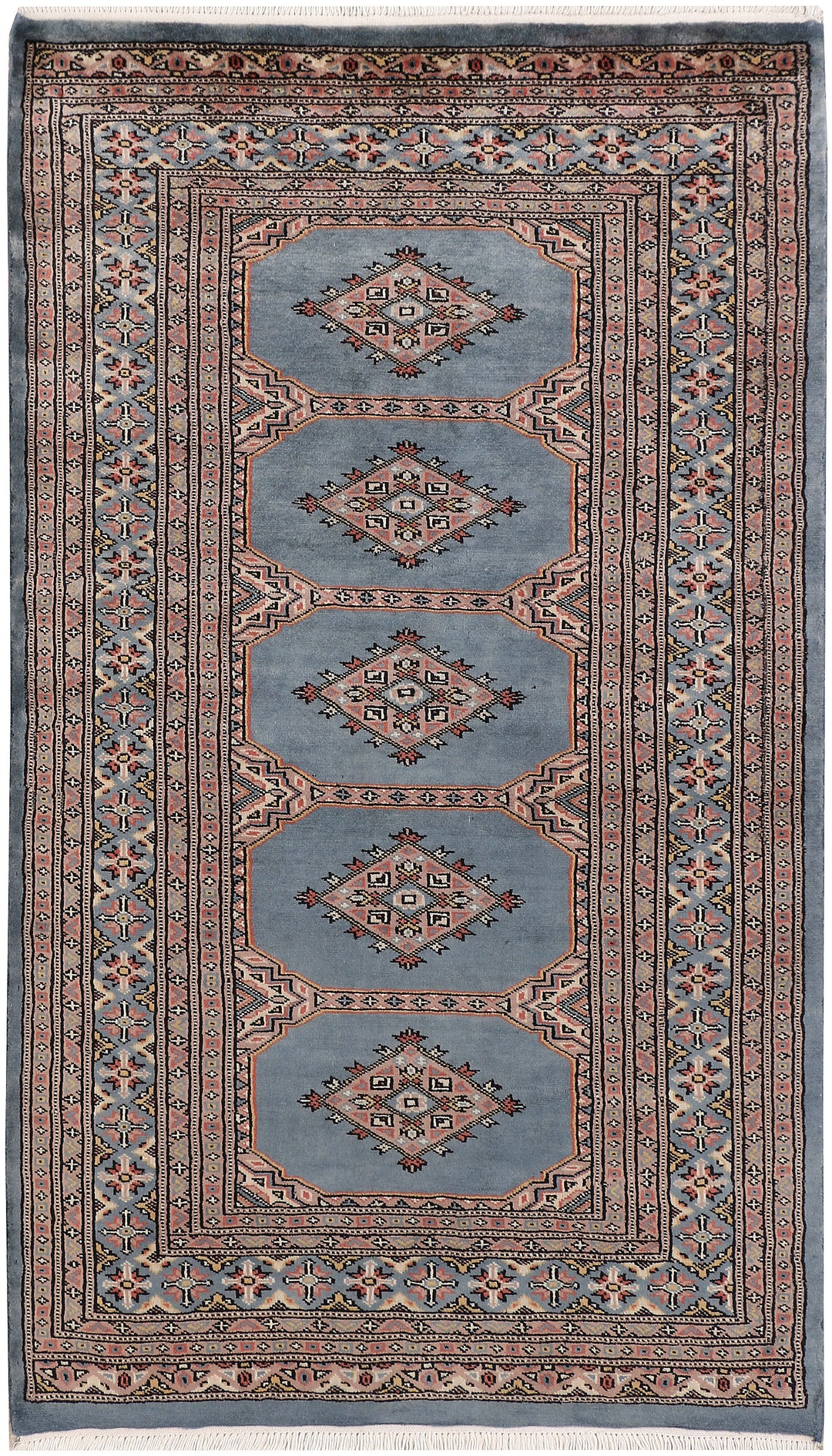 Light Slate Grey Pakistani Jaldar Rug 3'1" x 5'4" Hand-Knotted