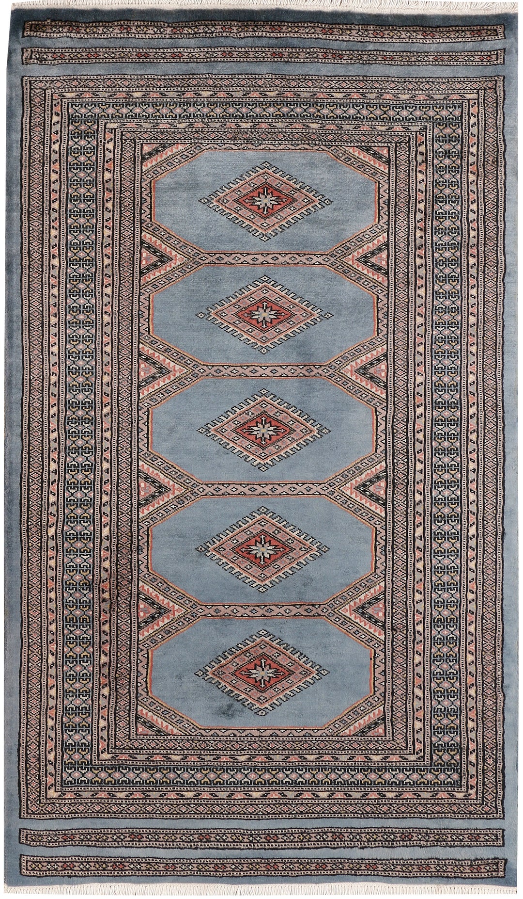 Light Slate Grey Pakistani Jaldar Rug 3'1" x 5'3" Hand-Knotted