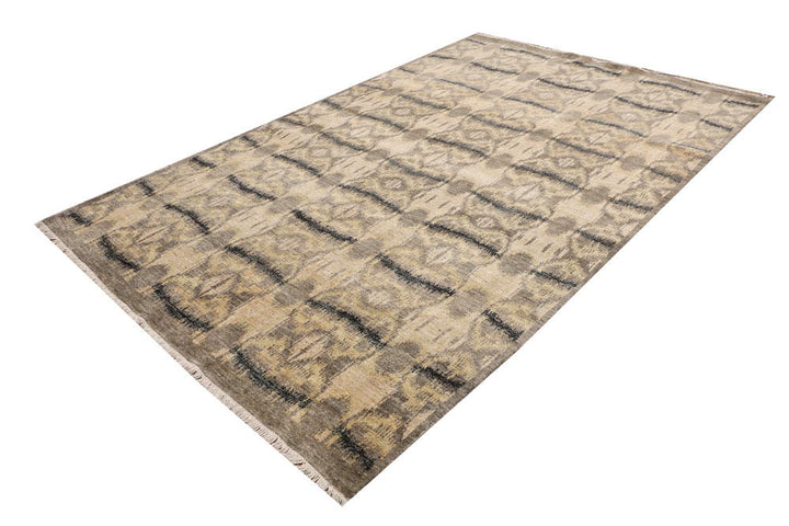 Tan Ikat 6' 4 x 9' 10 - No. 48678 - ALRUG Rug Store