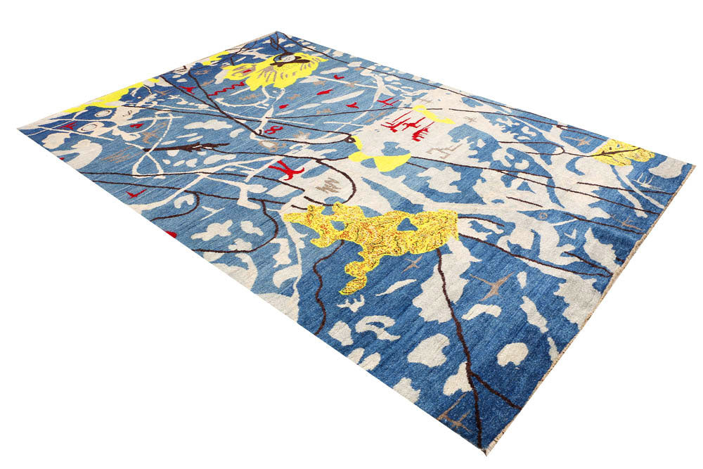 Steel Blue Ikat 6' 4 x 9' 3 - No. 48681 - ALRUG Rug Store