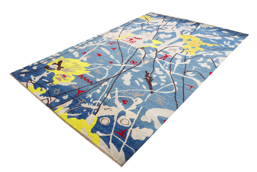 Steel Blue Ikat 6' 4 x 9' 3 - No. 48681 - ALRUG Rug Store