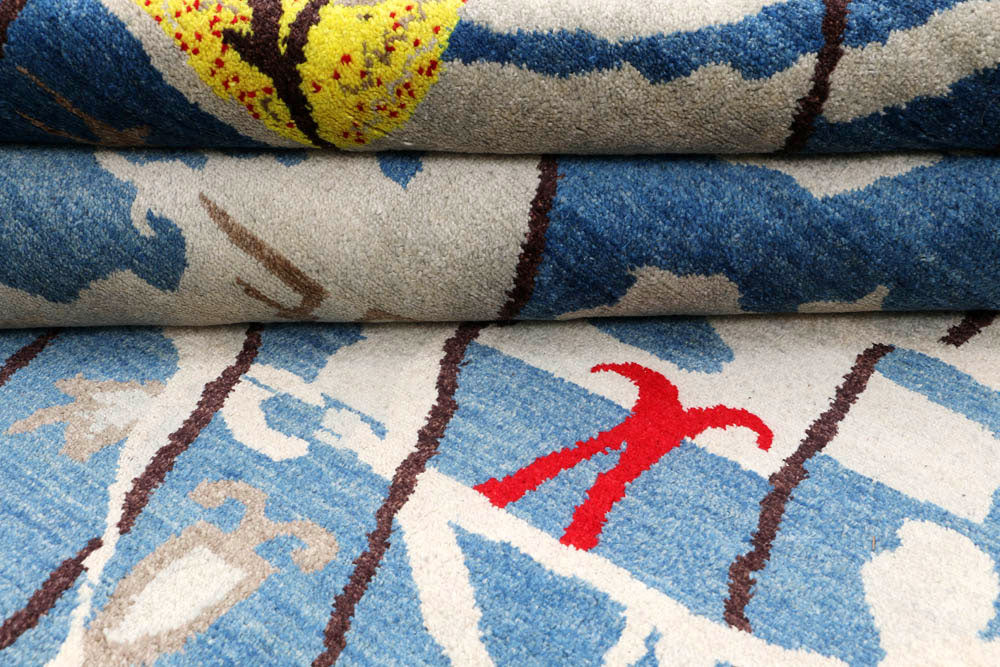 Steel Blue Ikat 6' 4 x 9' 3 - No. 48681 - ALRUG Rug Store