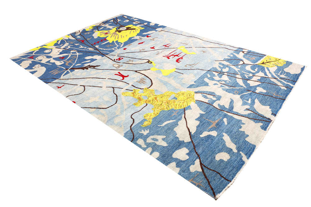 Steel Blue Ikat 6' 3 x 9' 9 - No. 48683 - ALRUG Rug Store