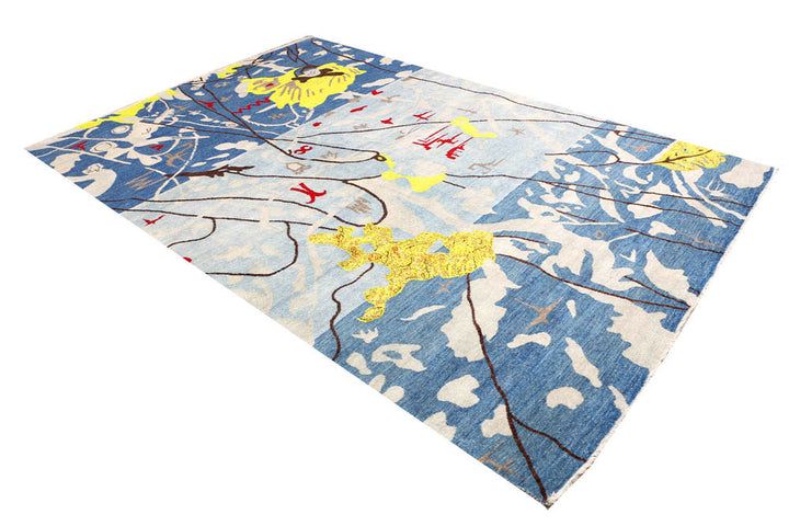 Steel Blue Ikat 6' 3 x 9' 9 - No. 48683 - ALRUG Rug Store