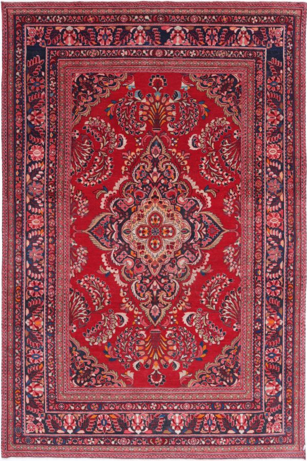Red Afghan Mashad Rug 7'8" x 11'11" Hand-Knotted