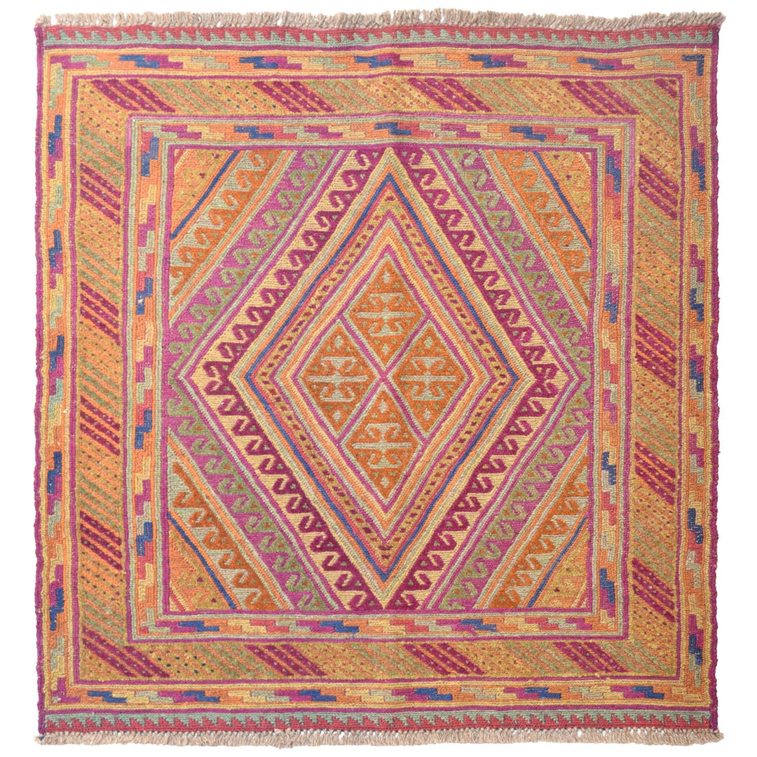 Afghan Mashwani Rug 3' 6" x 3' 8" Hand-Knotted
