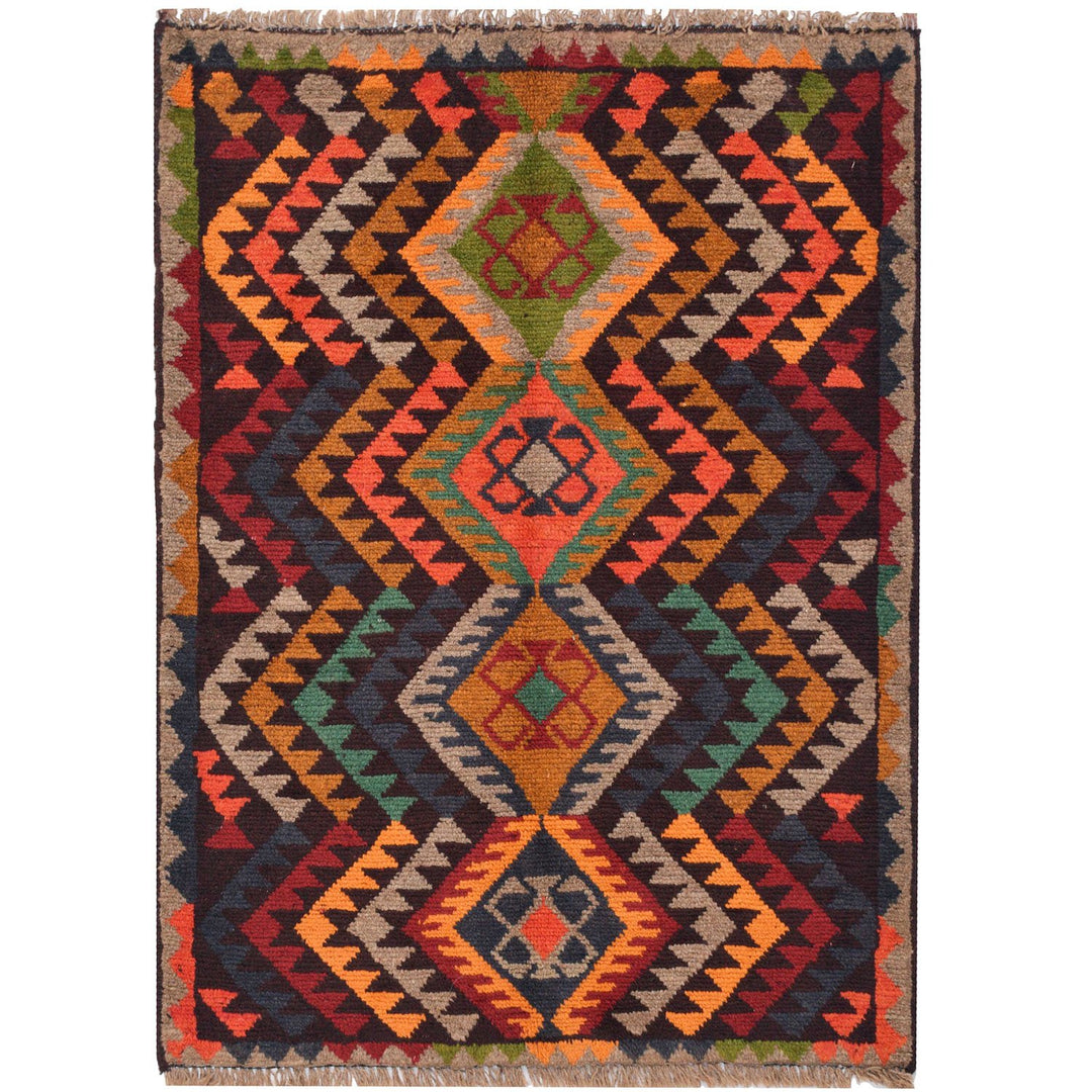 Afghan Baluchi Rug 2' 8" x 3' 8" Hand-Knotted