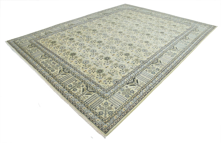Hand Knotted Vintage Persian Varamin Wool Rug 8' 10" x 11' 10" - No. AT33891