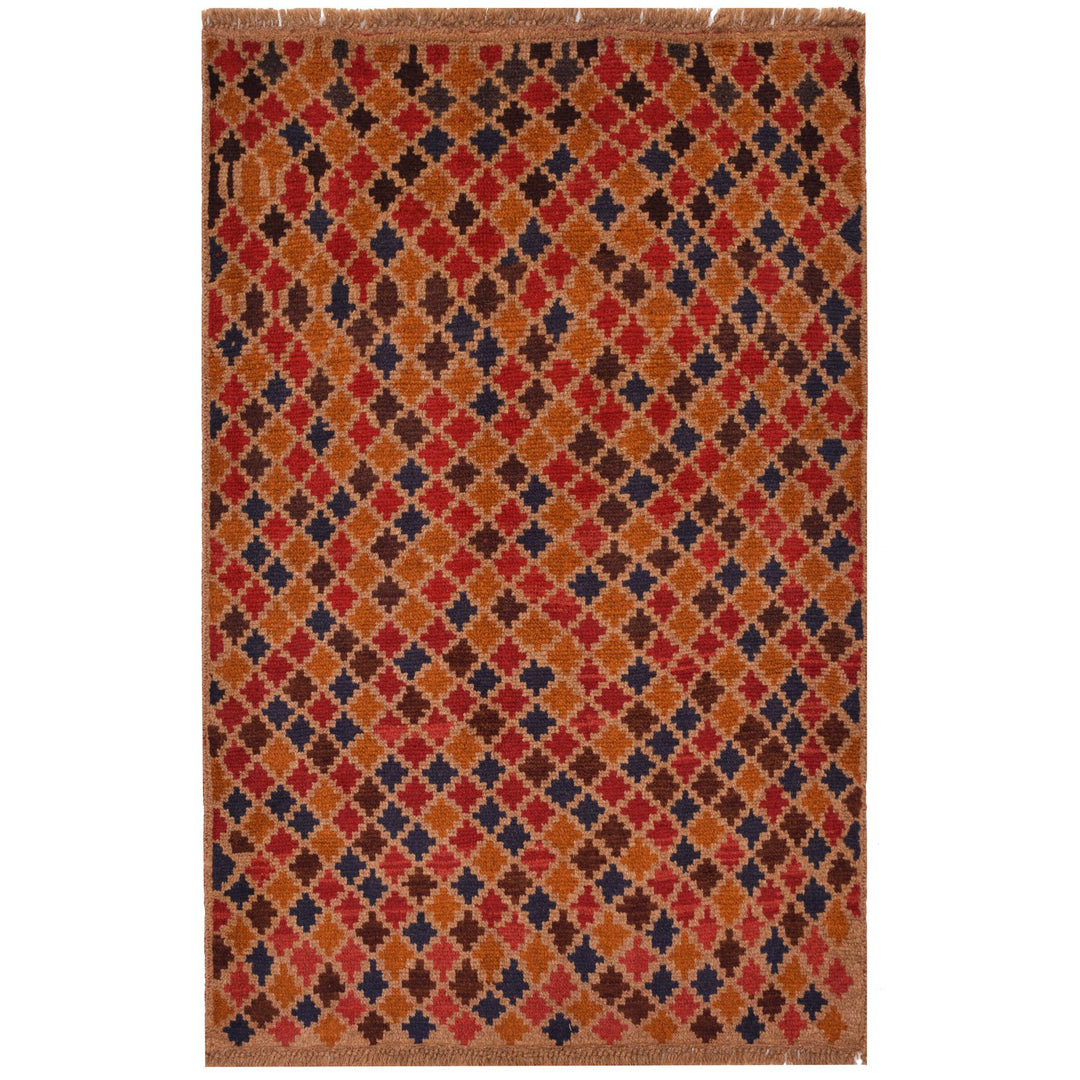 Tan Afghan Baluchi Rug 2' 8" x 4' 2" Hand-Knotted