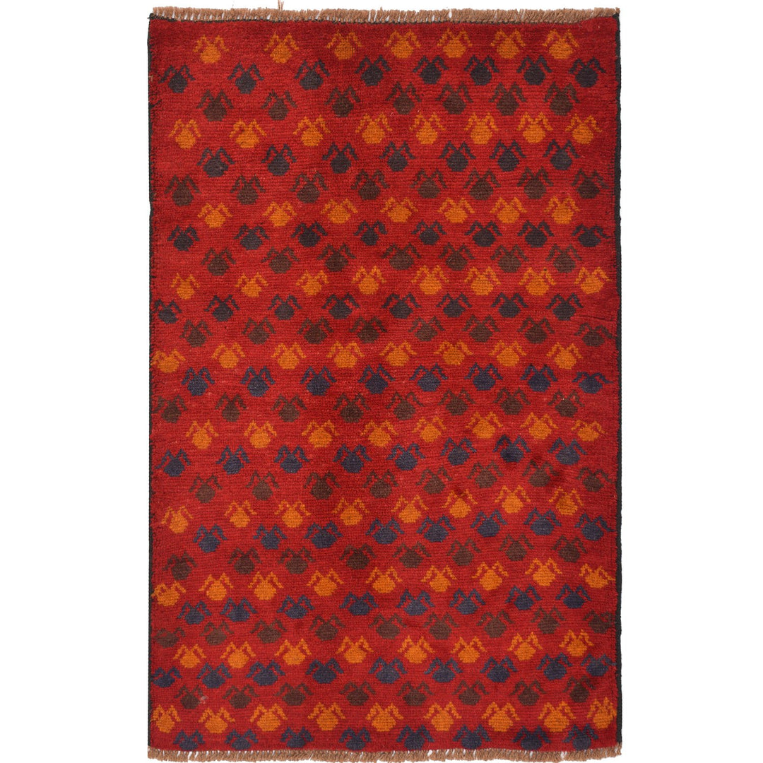 Red Afghan Baluchi Rug 2' 7" x 4' 4" Hand-Knotted