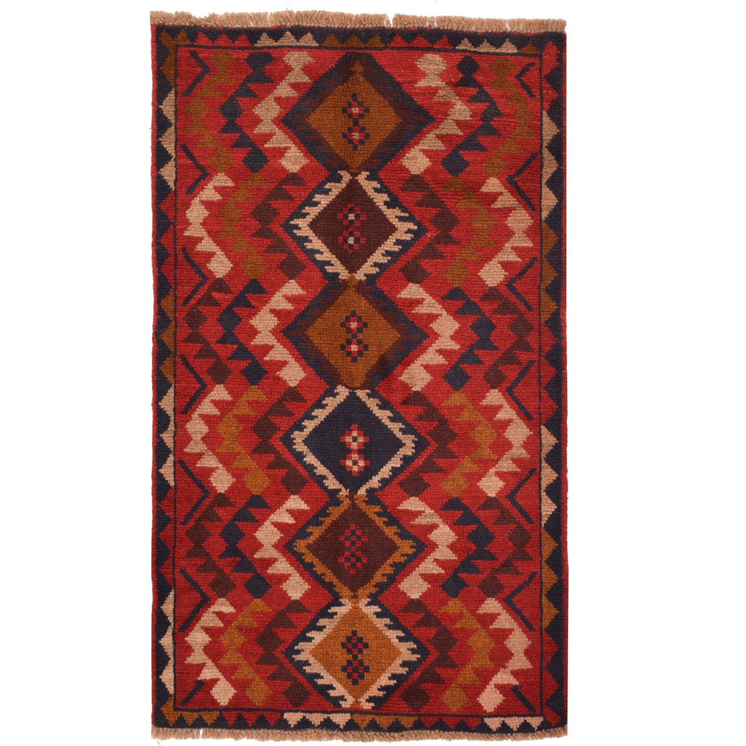 Tan Afghan Baluchi Rug 2' 6" x 4' 4" Hand-Knotted