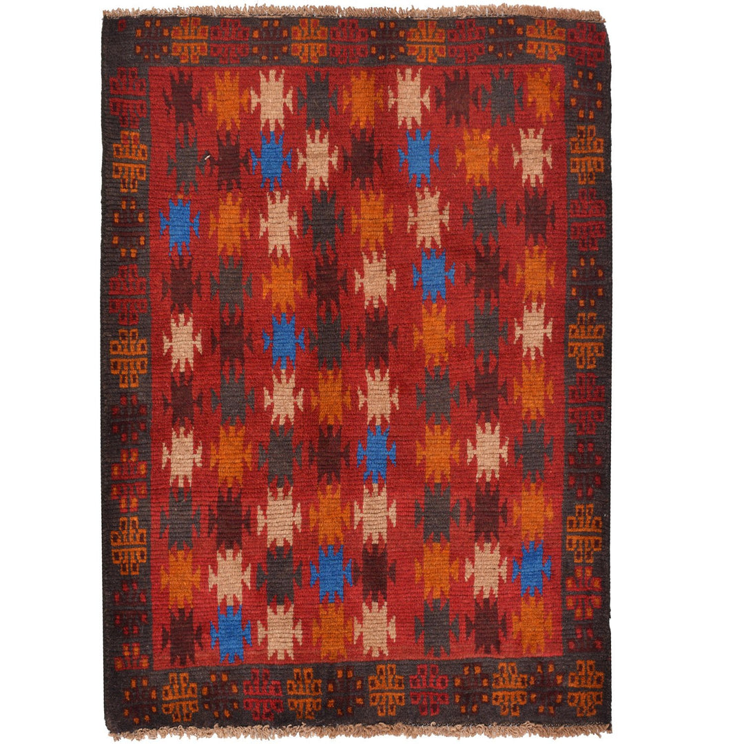 Afghan Baluchi Rug 2' 8" x 3' 8" Hand-Knotted